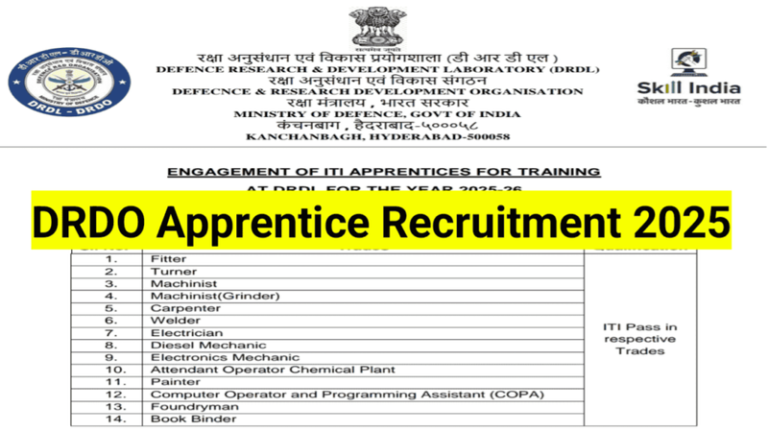 DRDO Recruitment 2025 ITI Pass Job